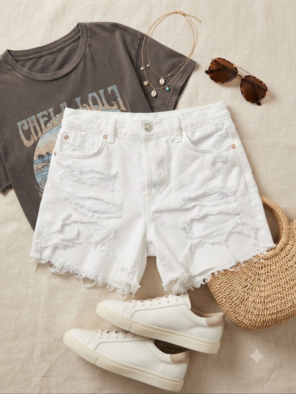 Free People We The Free Distressed White Denim Shorts